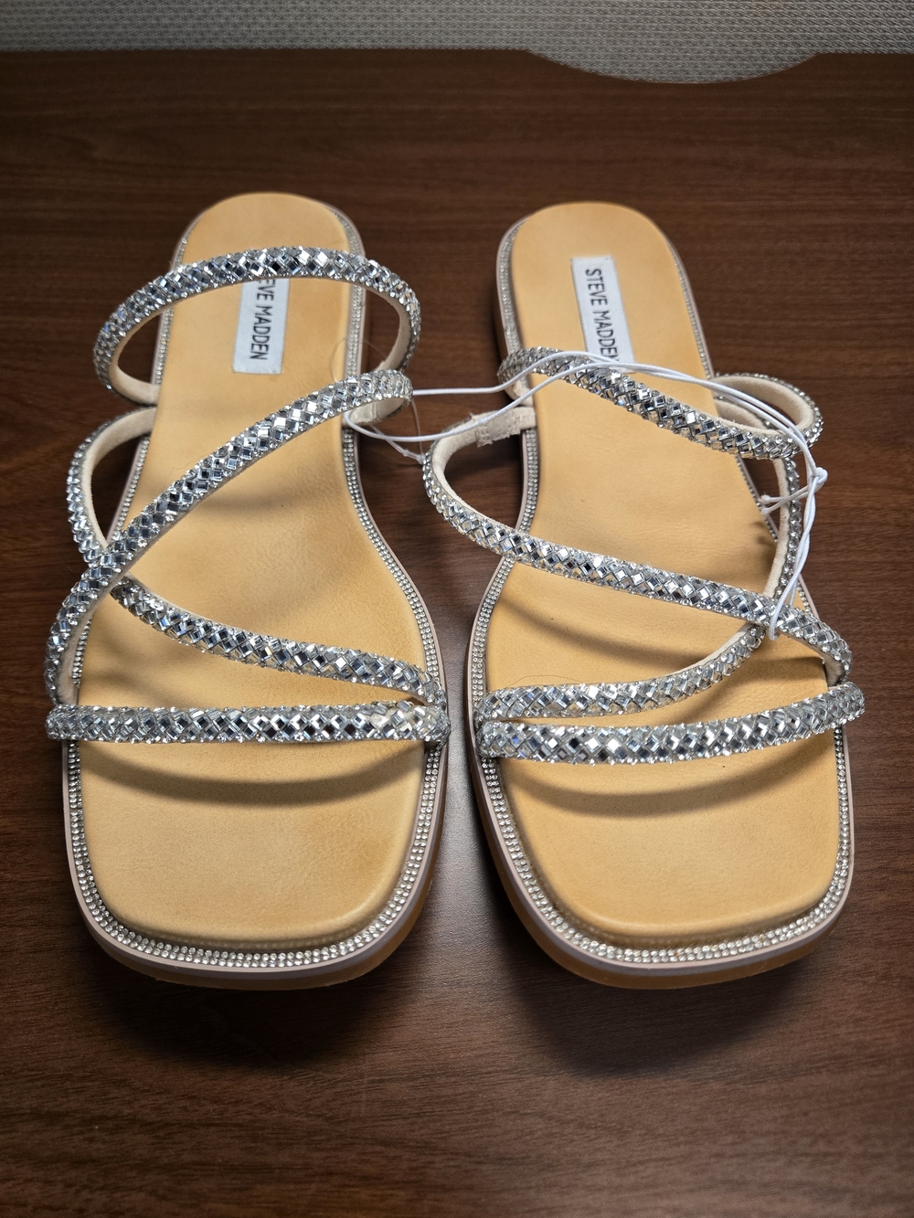 Steve Madden Silver Strappy Crystal Flat Sandals